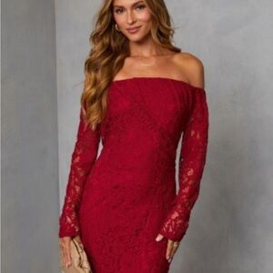 Elegant Off-Shoulder Red Lace Dress